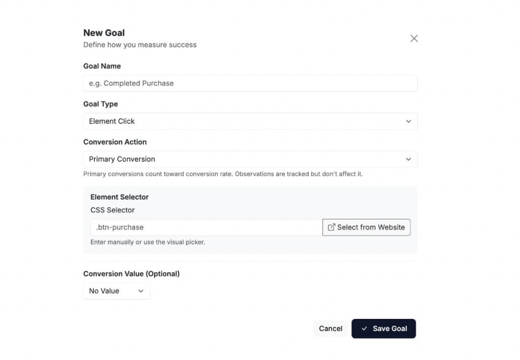 Create a goal in CROLabs in under a minute