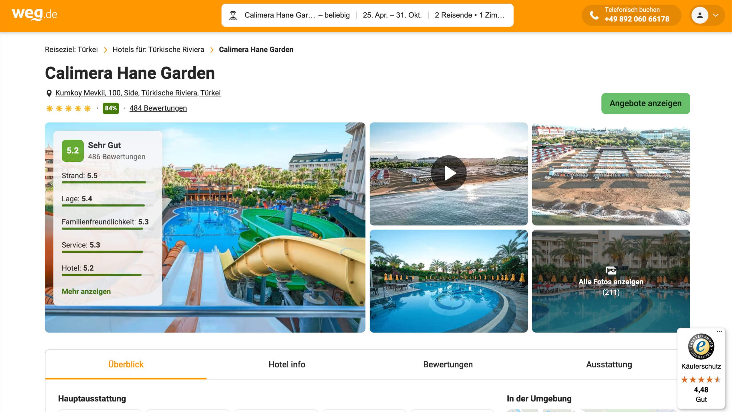 Screenshot of weg.de website and showing their social proof.