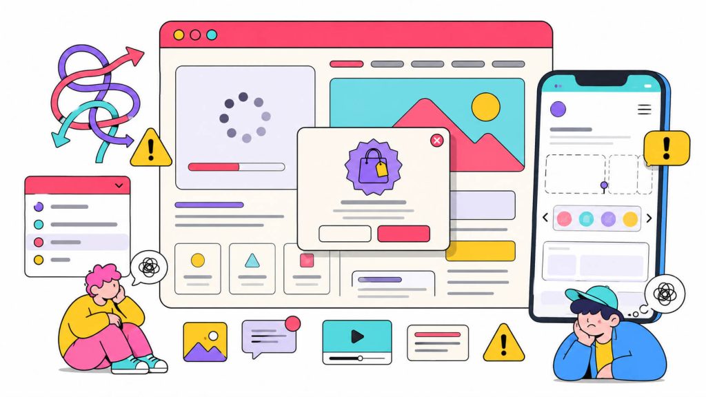Visual showing how mismatched ads, search intent, and landing page content can cause visitors to bounce from a website.