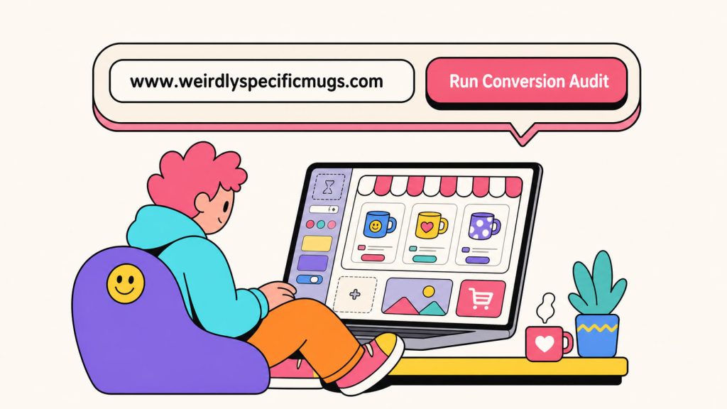 Graphic displaying how someone is running a conversion audit on their shop with CROLabs
