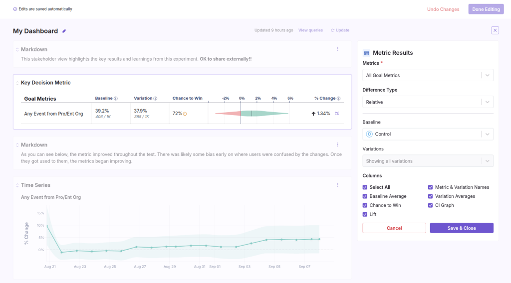 Screenshot of GrowthBook showing feature flags, unlimited experiments, warehouse-native analytics, and advanced testing controls.
