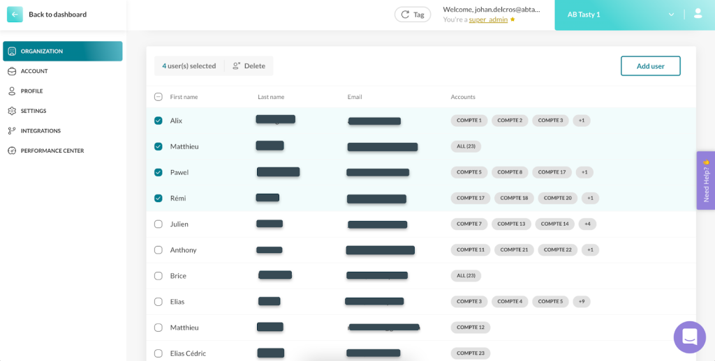 Screenshot of AB Tasty showing no-code A/B testing, multivariate testing, audience targeting, personalization, and reporting dashboards.