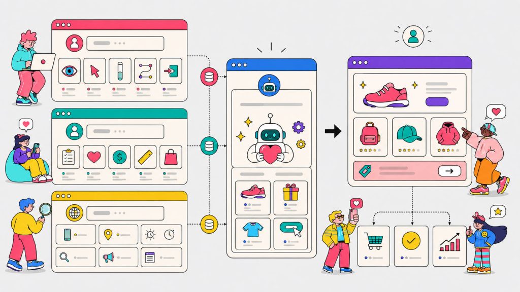 Visual showing first-party, zero-party, and contextual data used for cookieless website personalization and tailored visitor experiences.