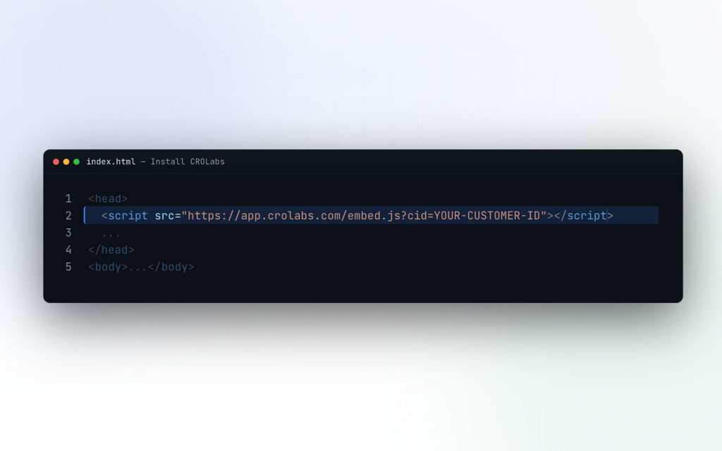 Illustration of installing the CROLabs snippet on a website to enable personalized landing page variants for different campaigns and visitor intent.