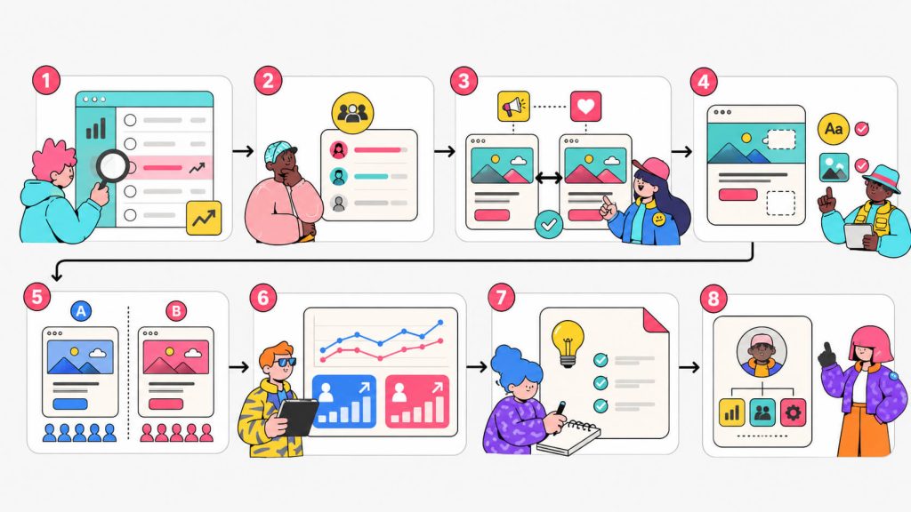 Framework visual showing website personalization best practices from audience segmentation and message match to A/B testing, measurement, and iteration.
