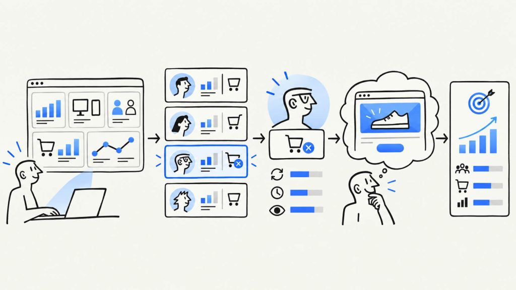 Visual showing how audience segmentation, behavioral analytics, customer data, and measurable hypotheses guide personalized A/B testing.