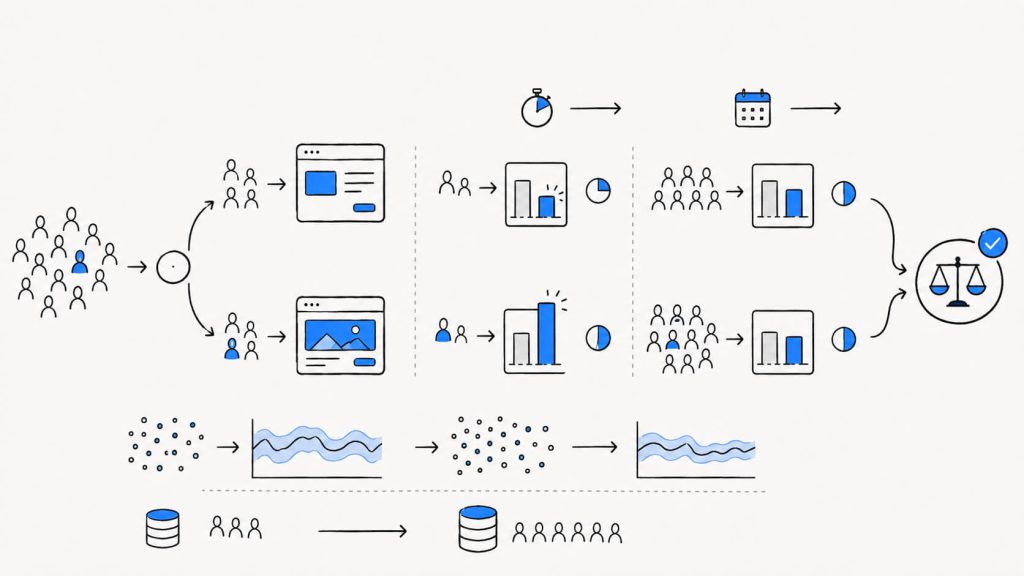 Visual showing personalized variants tested against a control, with sample size, statistical confidence, regression to the mean, and conversion results.
