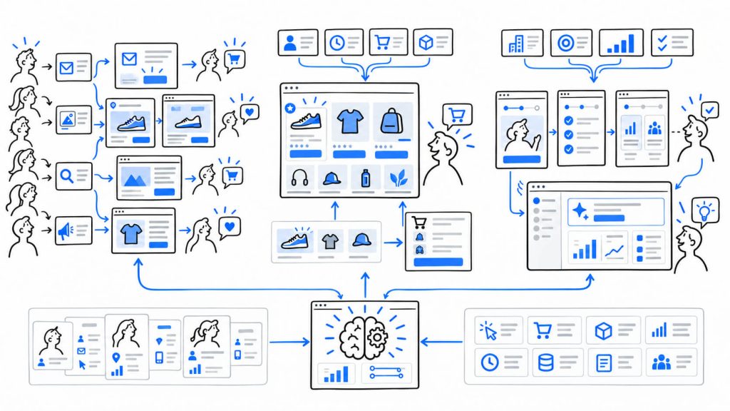 Visual showing the progression from basic personalization and segmentation to AI personalization and real-time hyper-personalization.