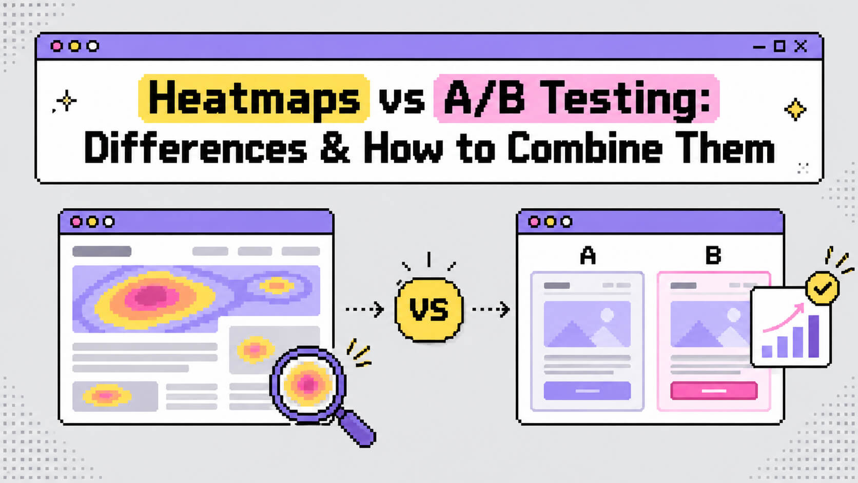 Simple comparison showing heatmaps for observing visitor behavior and A/B testing for measuring which page version converts better.