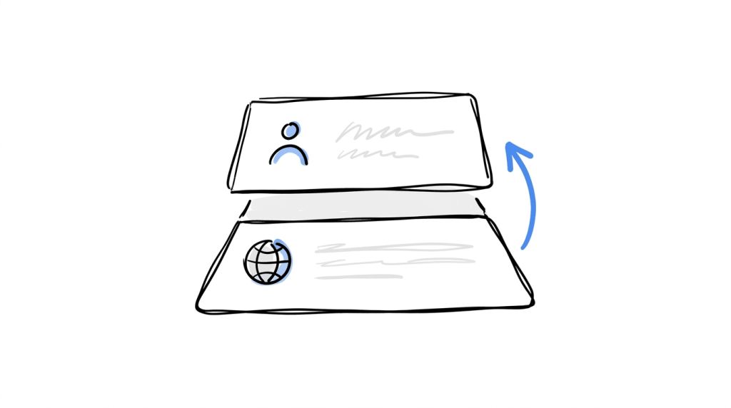 Illustration of a webpage built from two stacked layers, a market layer below and a visitor layer above, showing the order of combining localization and personalization.
