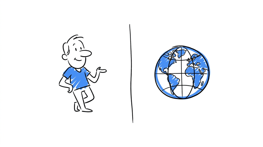Clean two-column comparison between a single user icon and a globe icon, representing the difference between personalization and localization.