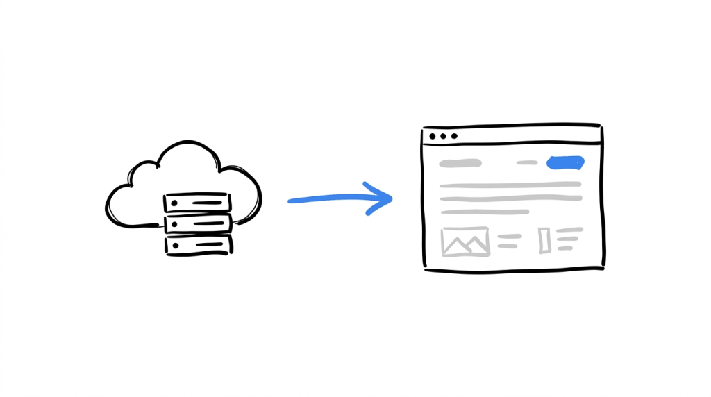 A server icon sending an already-complete page to a browser, illustrating how server-side testing avoids a visible content swap.