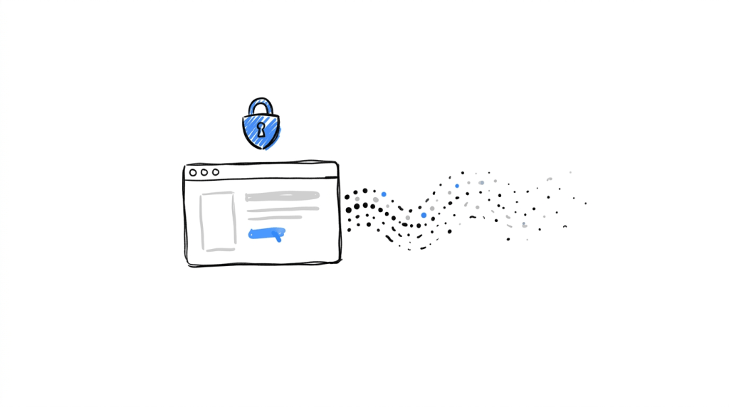 A fading session trail next to a shield icon illustrating privacy-friendly personalization that is not permanently stored after the visit.