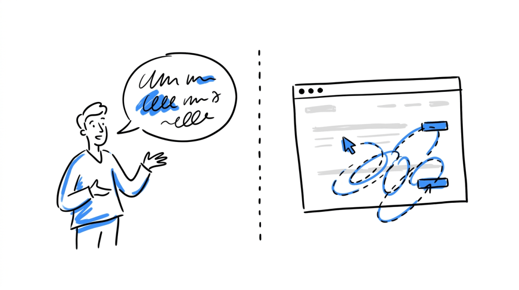 Comparison illustration of a visitor stating a preference versus a website tracking actual clicks and behavior.