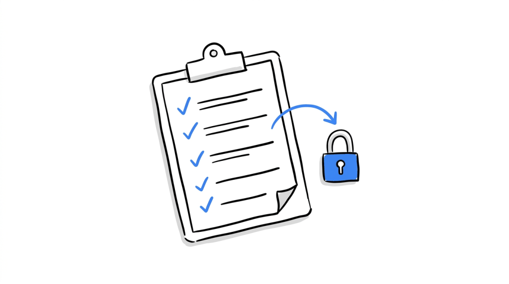 A checklist and padlock representing stopping rules that are decided and fixed before an experiment collects any data.